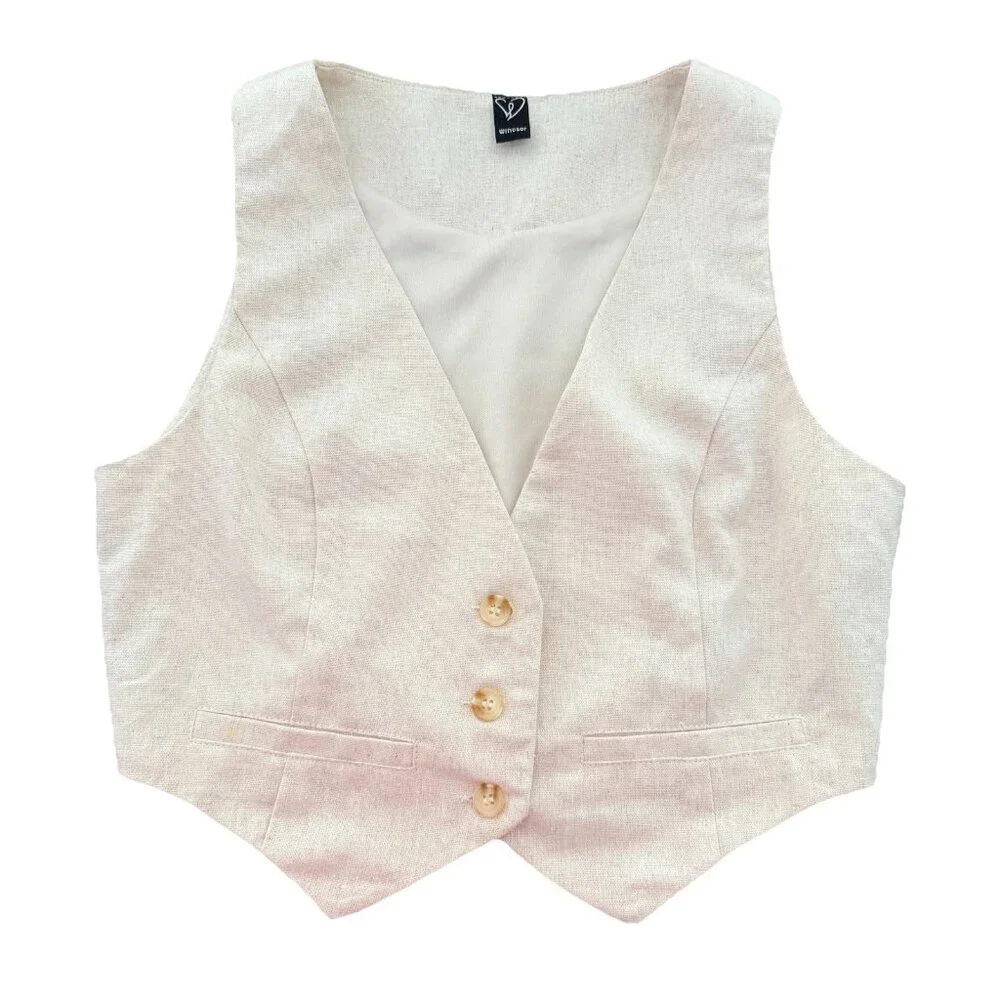Windsor Linen Cotton Blend Vest Tan Beige Classic Womens Size XS - Picture 1 of 8